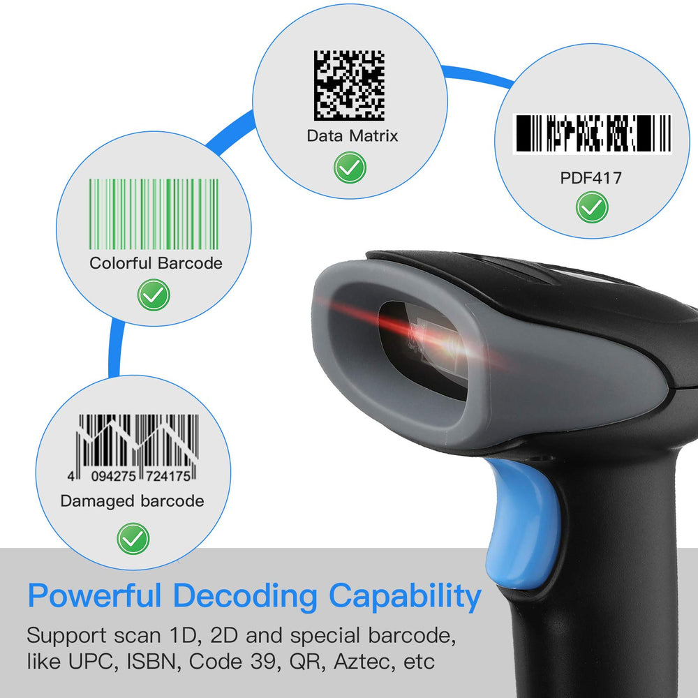 Eyoyo EY-019Y 1D 2D USB Wired Barcode Scanner with Stand, Handheld Scanner for Inventory Management, Portable Bar Code/QR Code Reader Screen Scanning Auto Sensing- Handsfree Scanner
